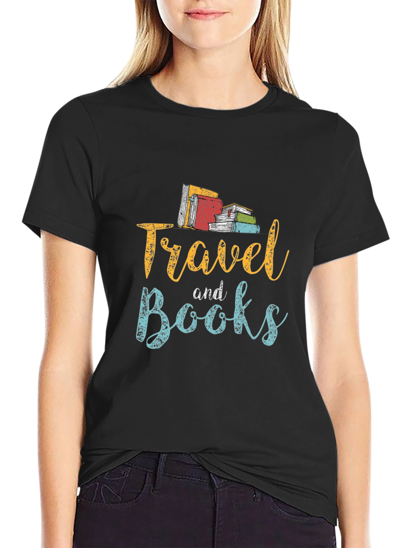 Travel and Books Graphic Tee - Black Cotton