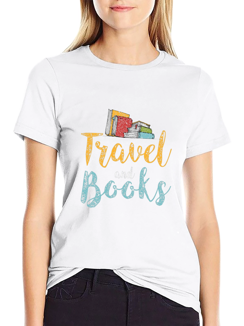 Travel and Books Graphic Tee - Black Cotton