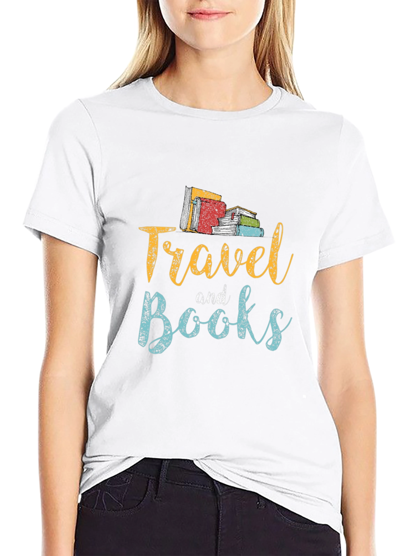 Travel and Books Graphic Tee - Black Cotton
