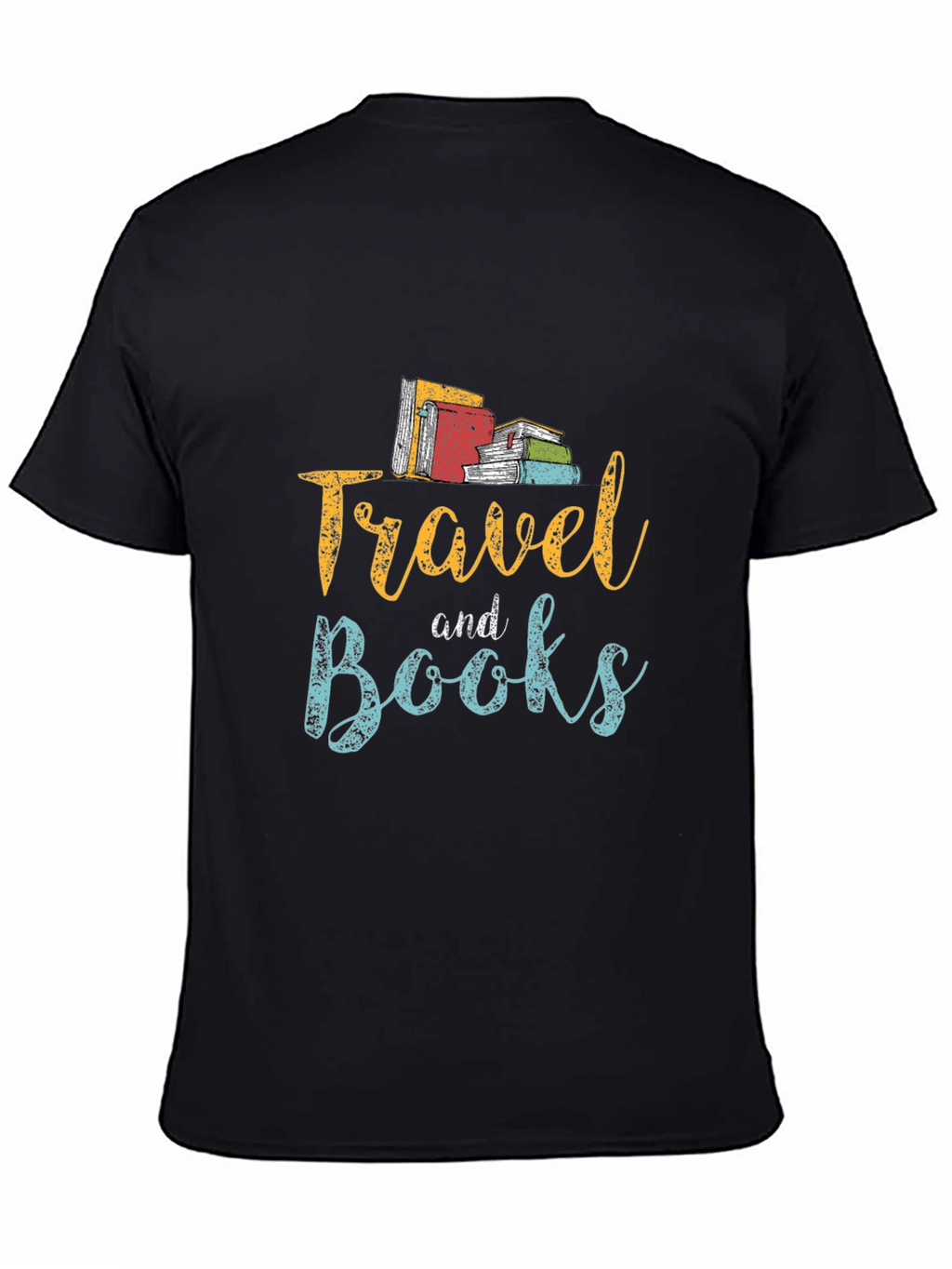 Travel and Books Graphic Tee - Black Cotton