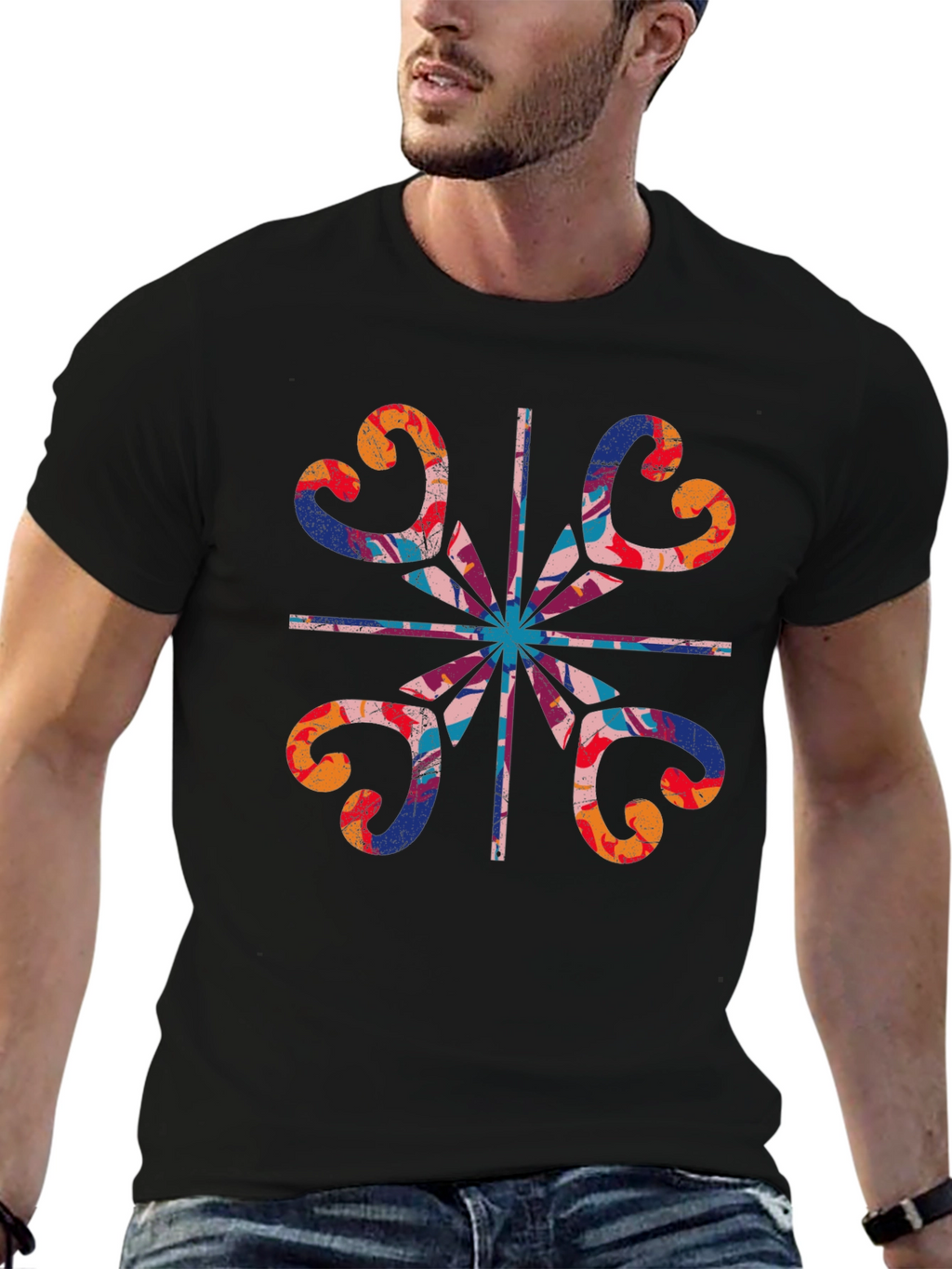 Abstract Floral Graphic Tee - Stylish Mens T-Shirt