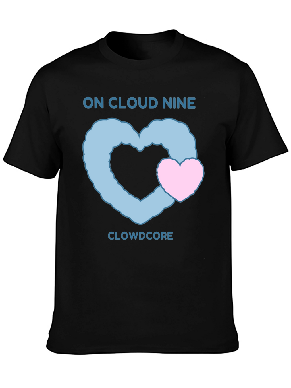 On Cloud Nine Black T-Shirt with Heart Graphic