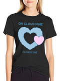 On Cloud Nine Black T-Shirt with Heart Graphic