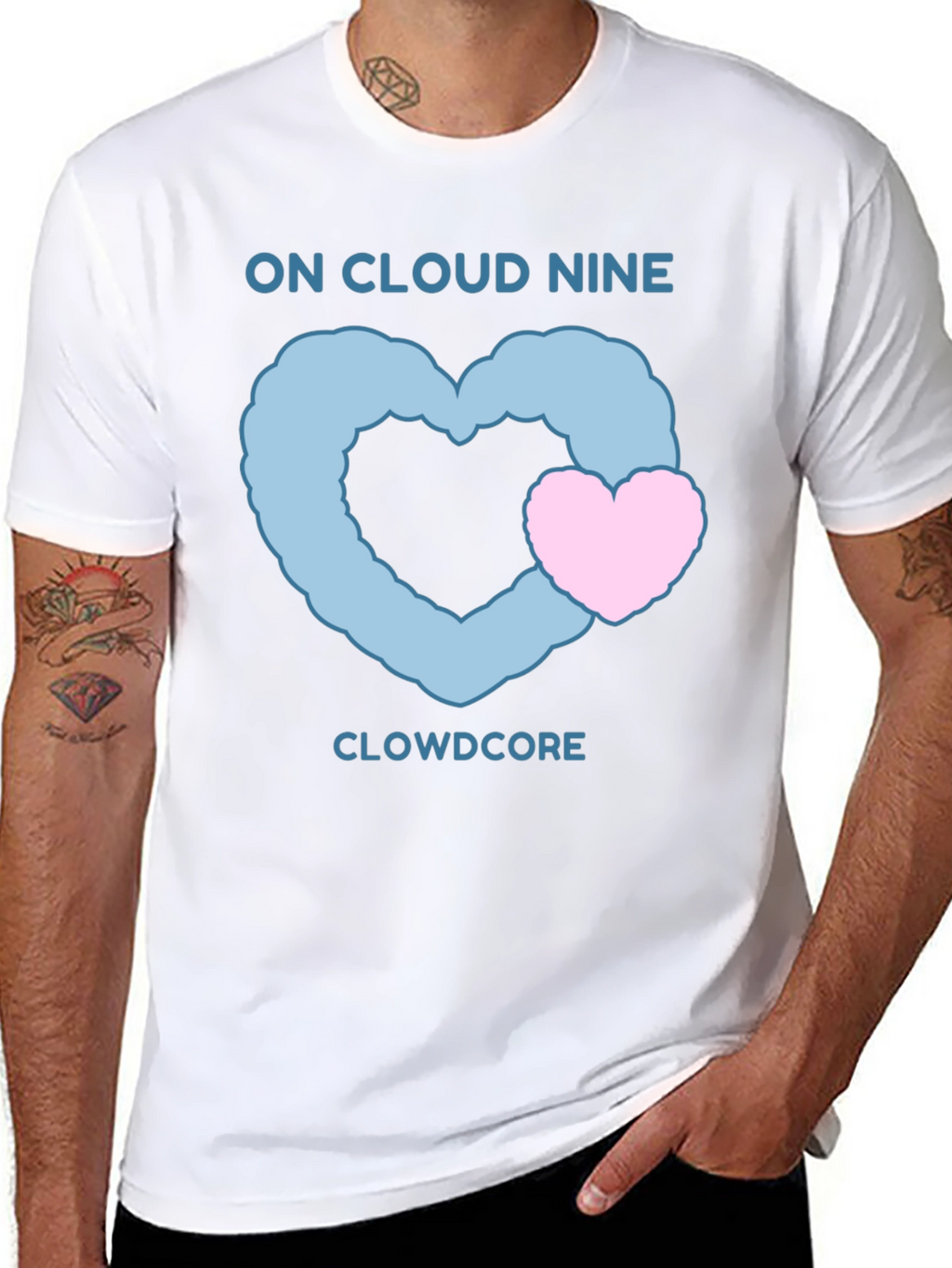 On Cloud Nine Black T-Shirt with Heart Graphic