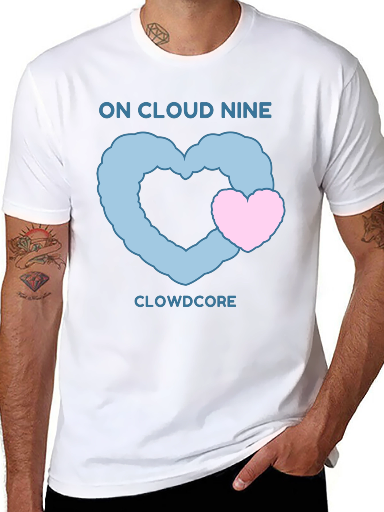 On Cloud Nine Black T-Shirt with Heart Graphic