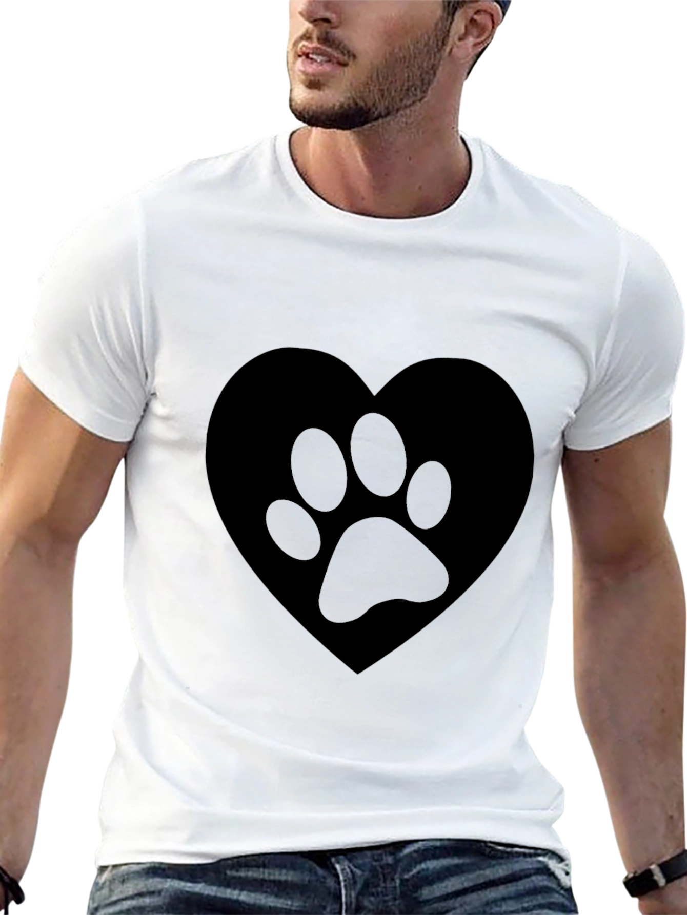 Black Heart Paw Print Graphic T-Shirt