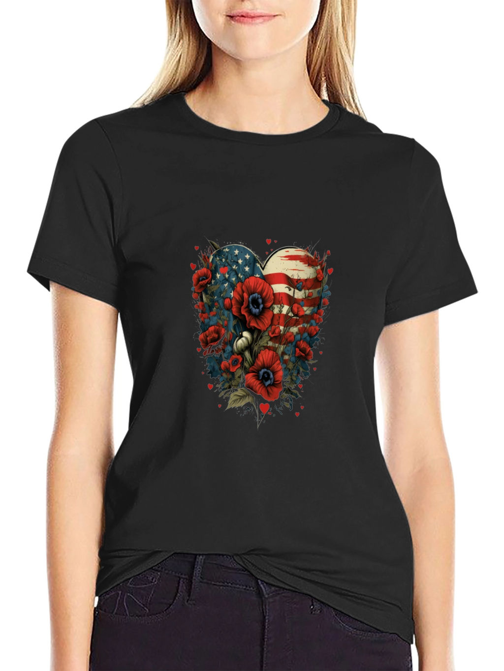 Patriotic Floral Heart T-Shirt