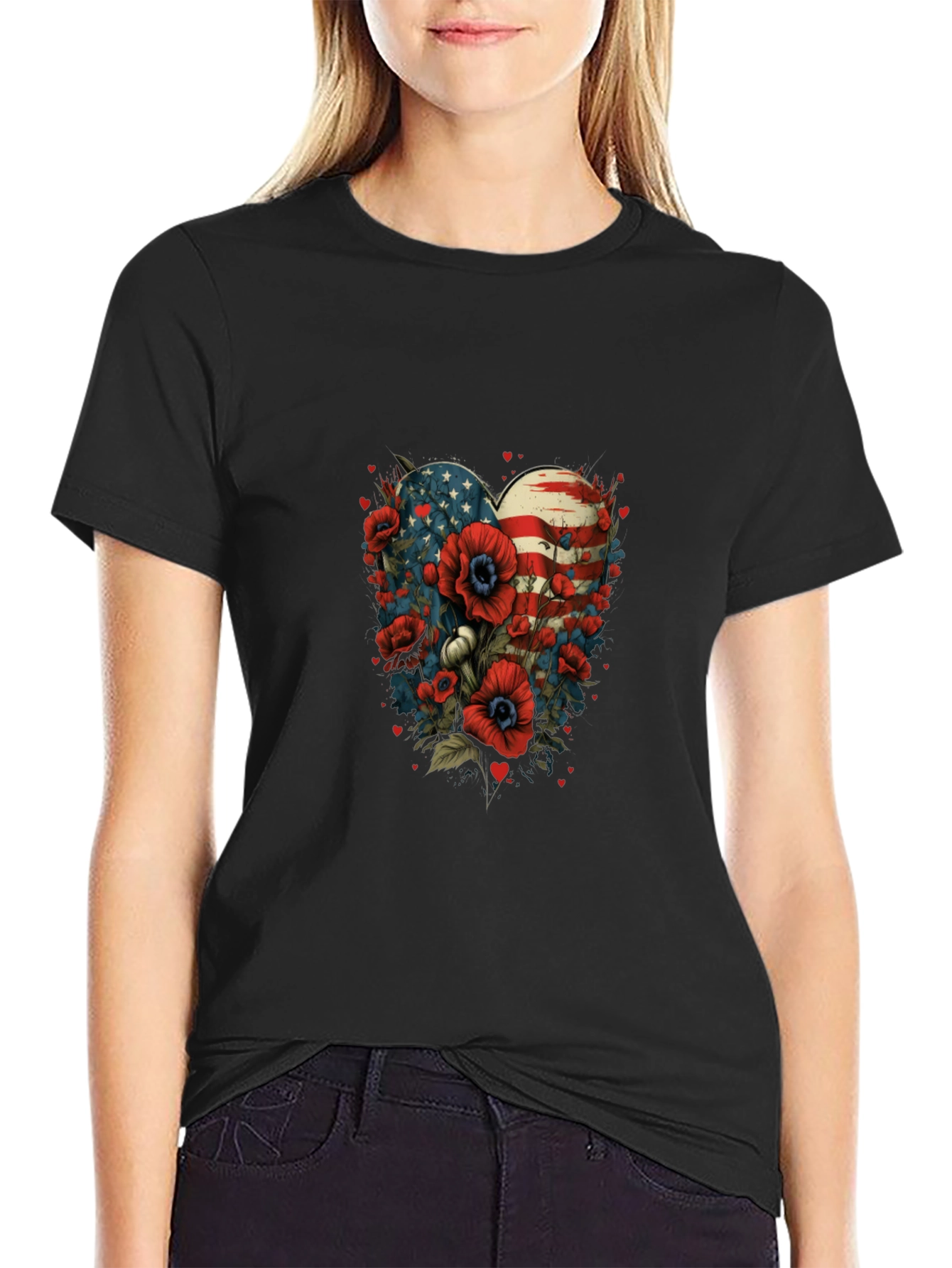 Patriotic Floral Heart T-Shirt