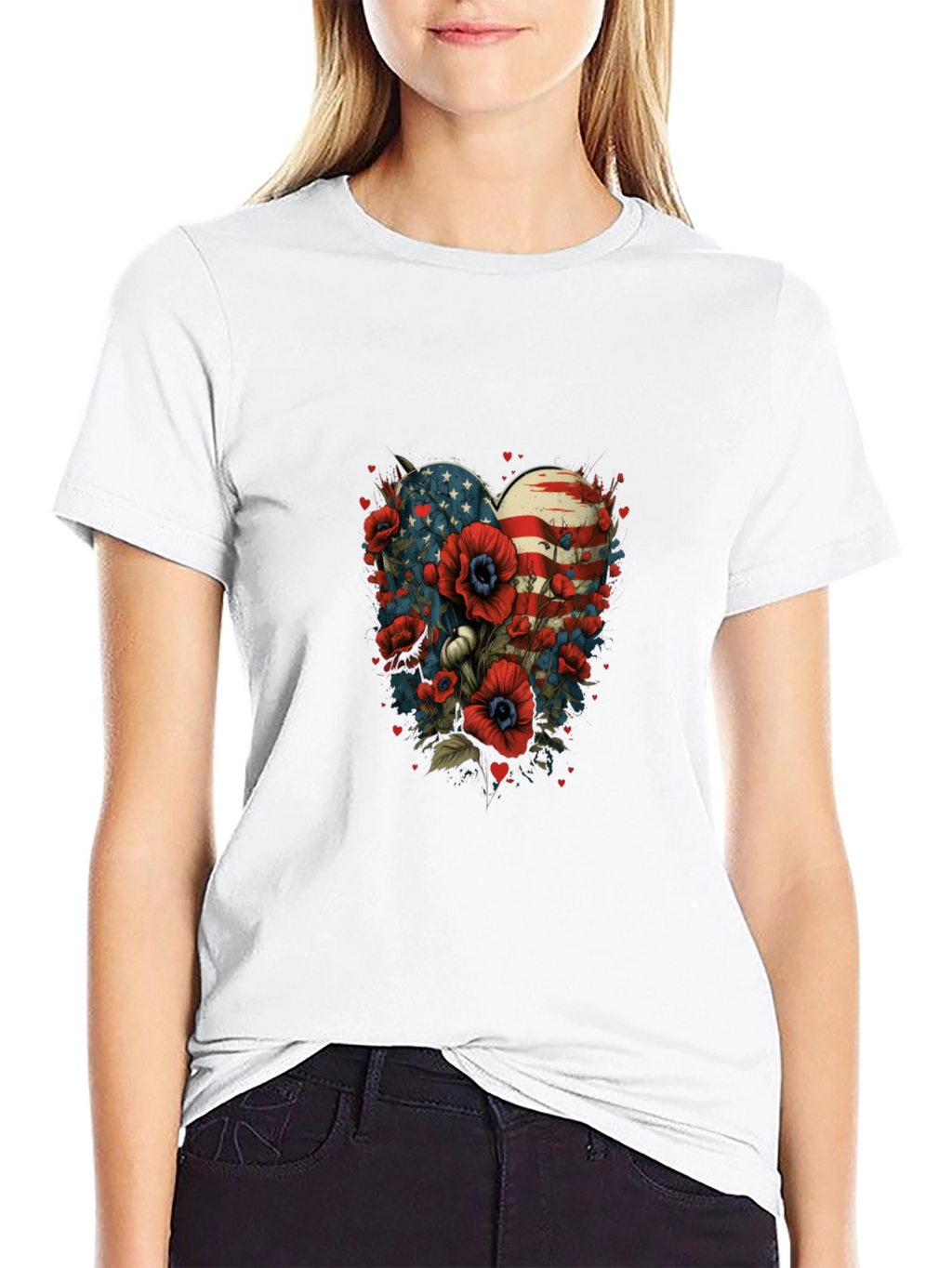 Patriotic Floral Heart T-Shirt