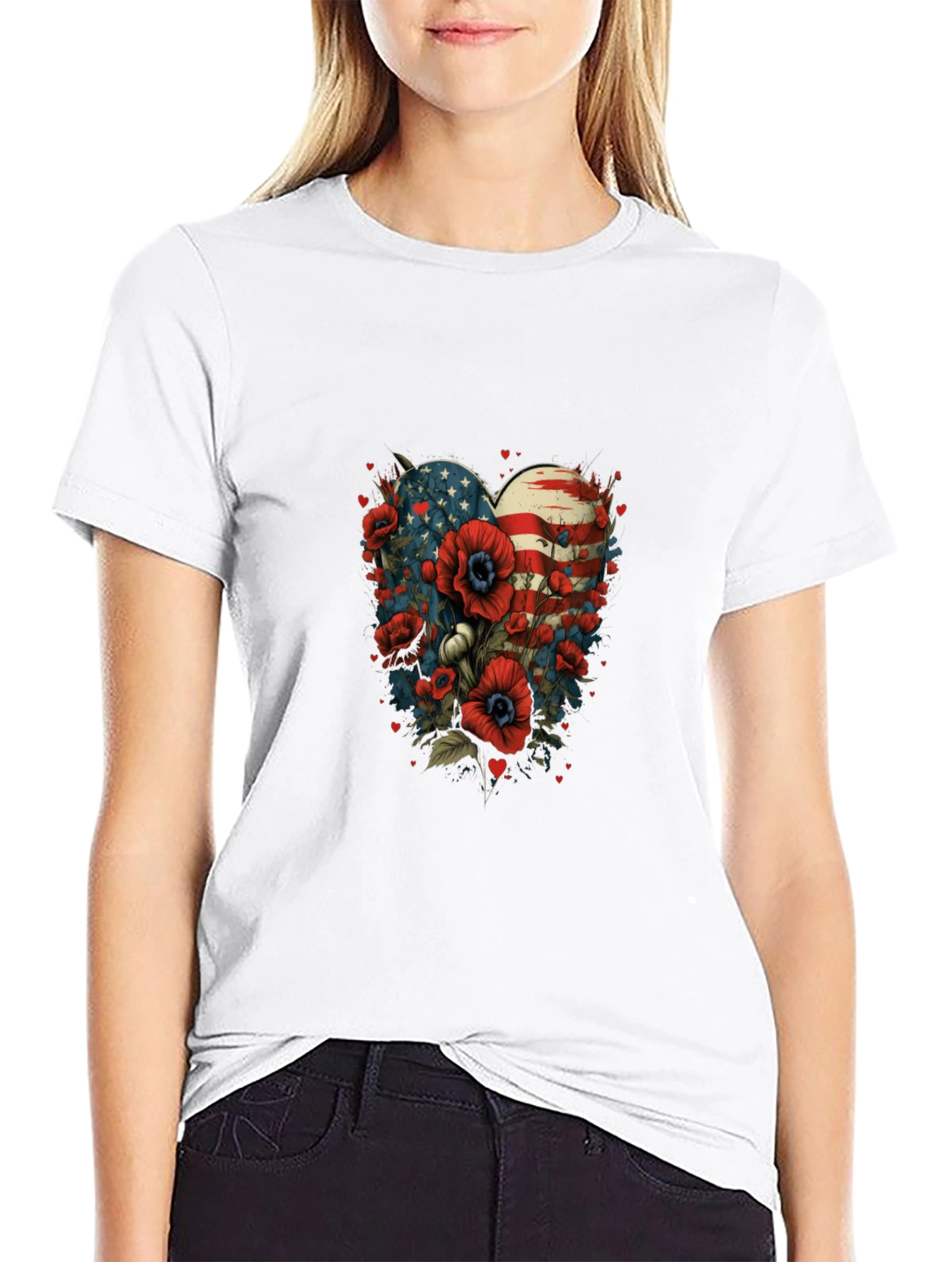 Patriotic Floral Heart T-Shirt