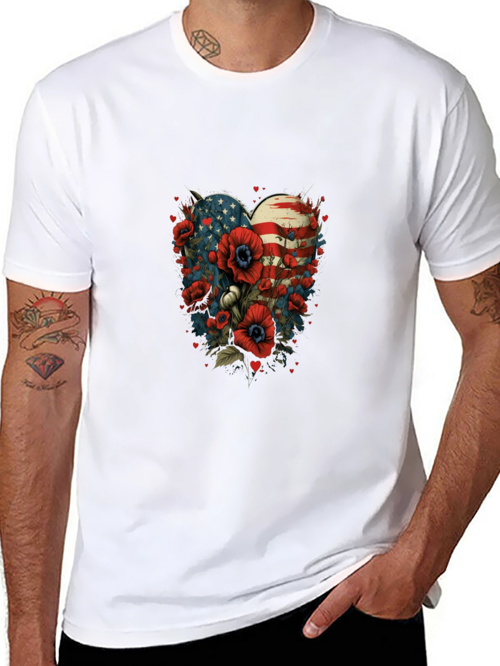 Patriotic Floral Heart T-Shirt