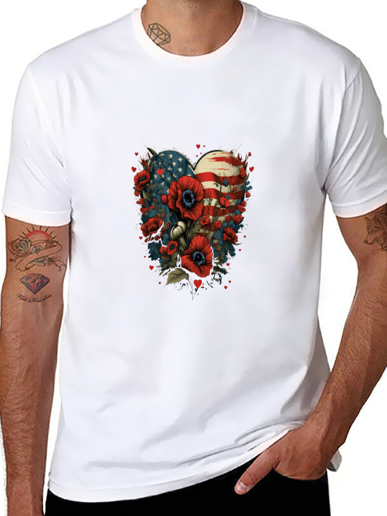 Patriotic Floral Heart T-Shirt