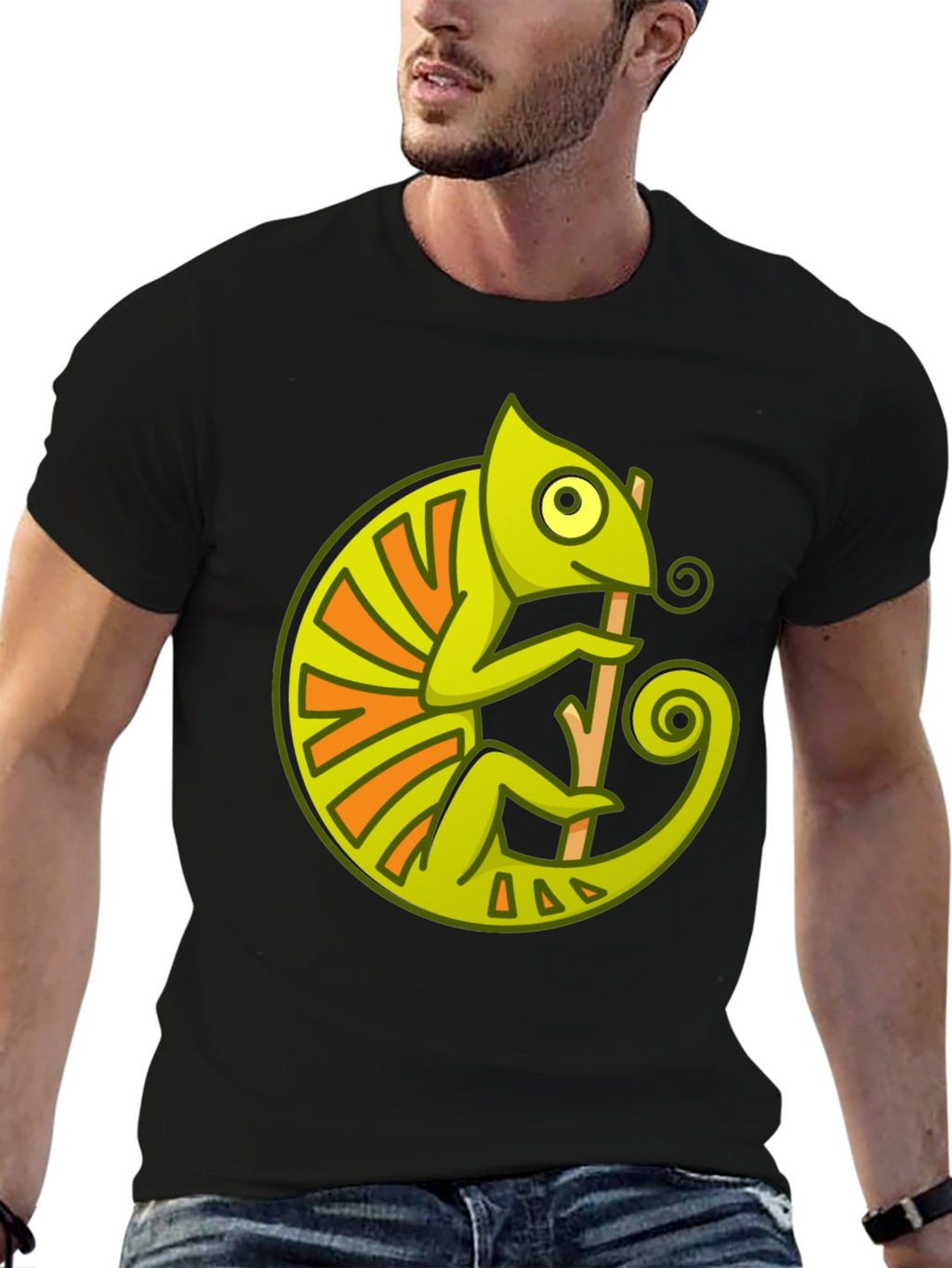 Chameleon Graphic Print Black T-Shirt