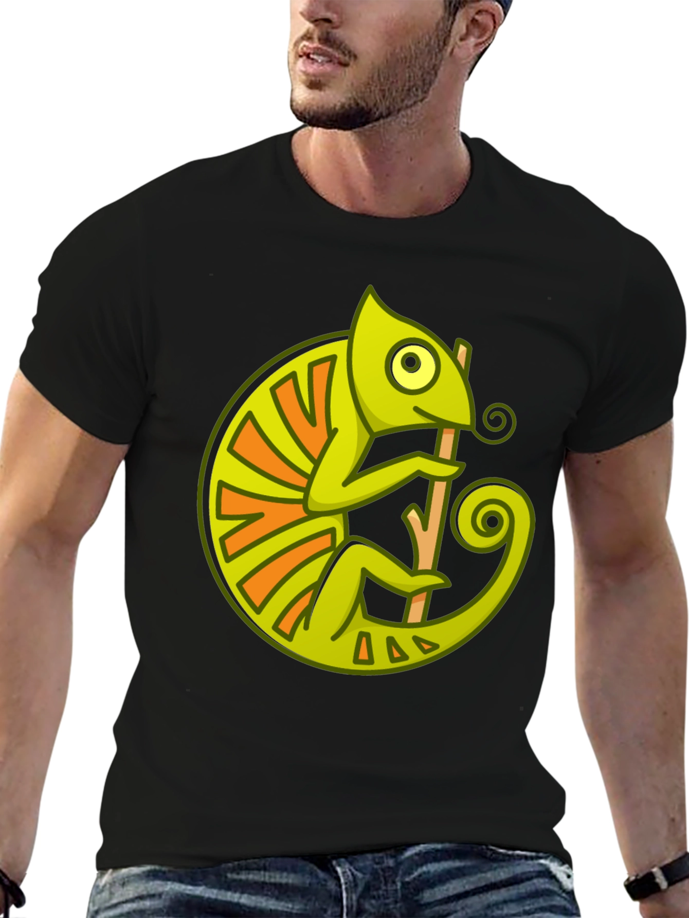 Chameleon Graphic Print Black T-Shirt