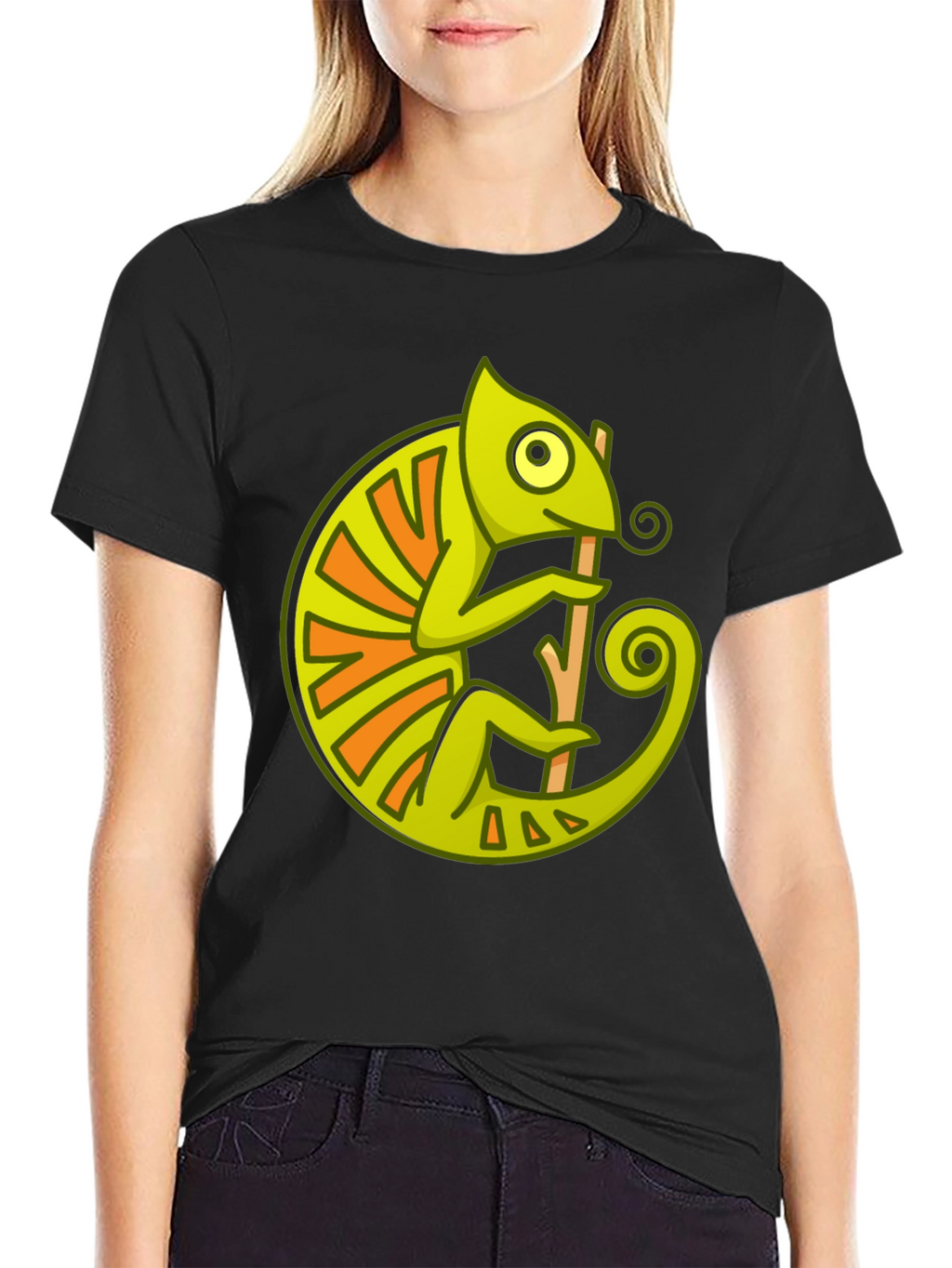 Chameleon Graphic Print Black T-Shirt