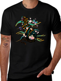 Tiger & Floral Graphic Print Tee - Black