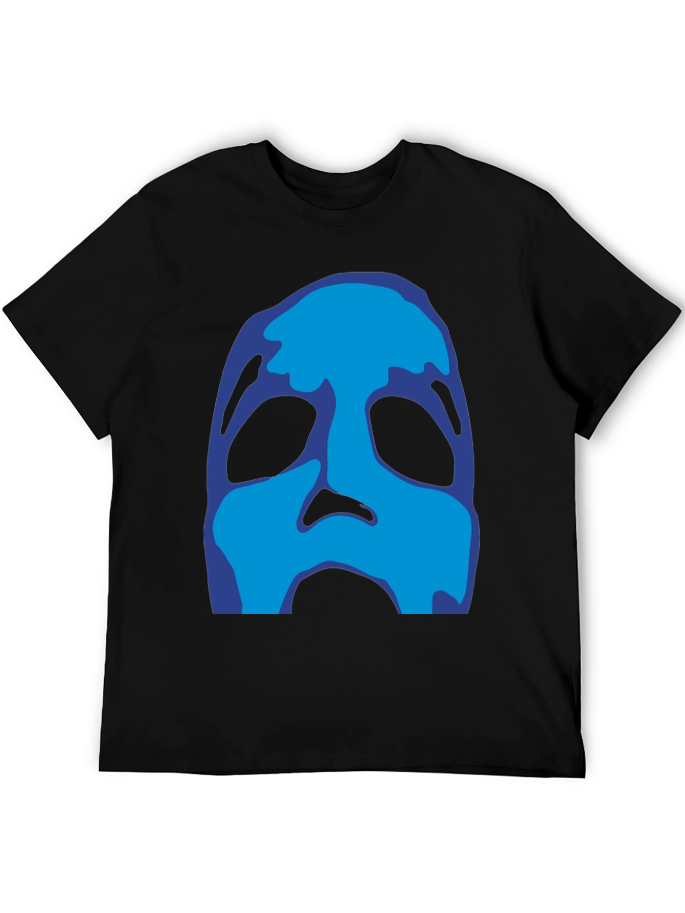 Abstract Blue Face Black T-Shirt