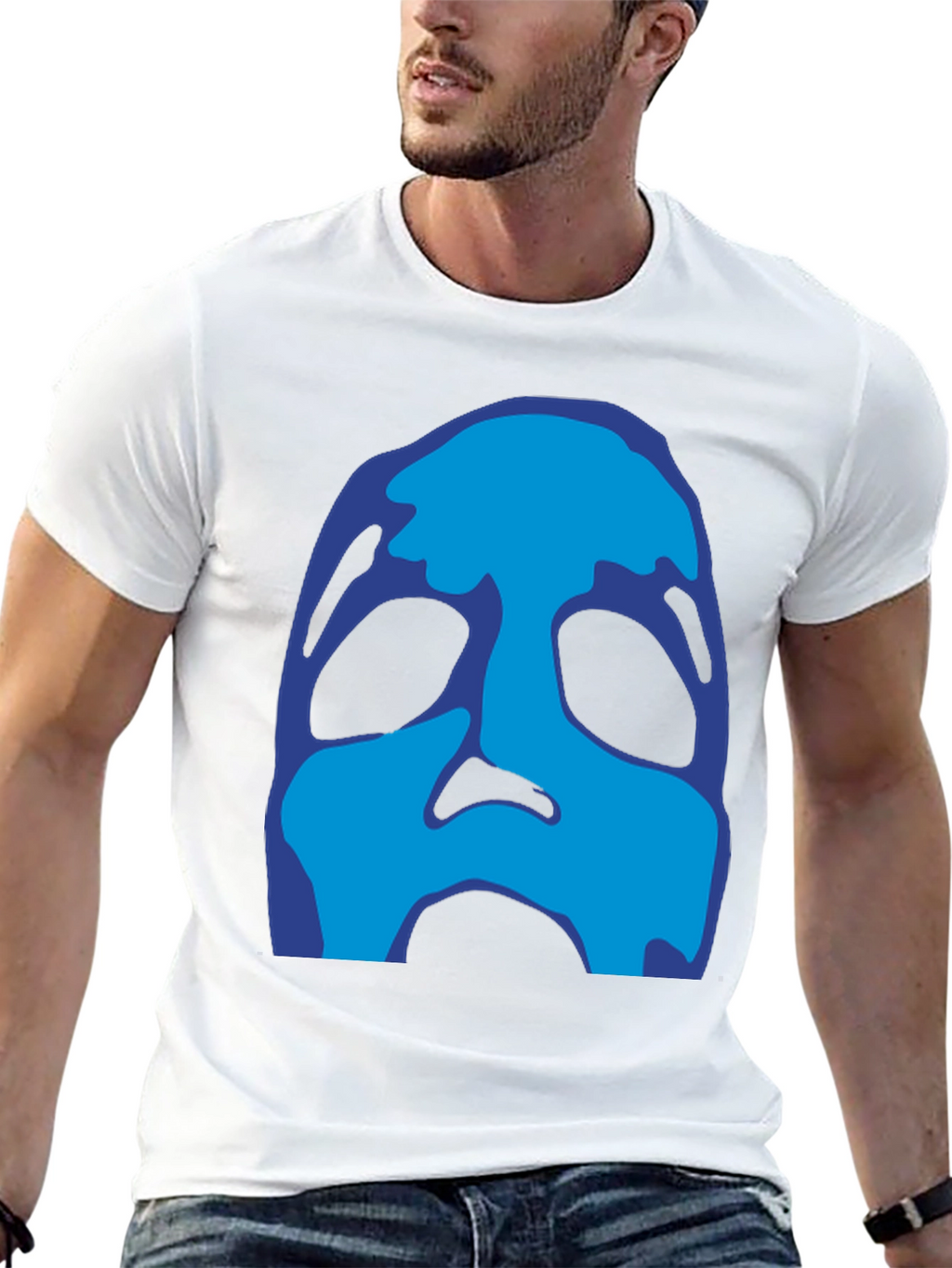Abstract Blue Face Black T-Shirt
