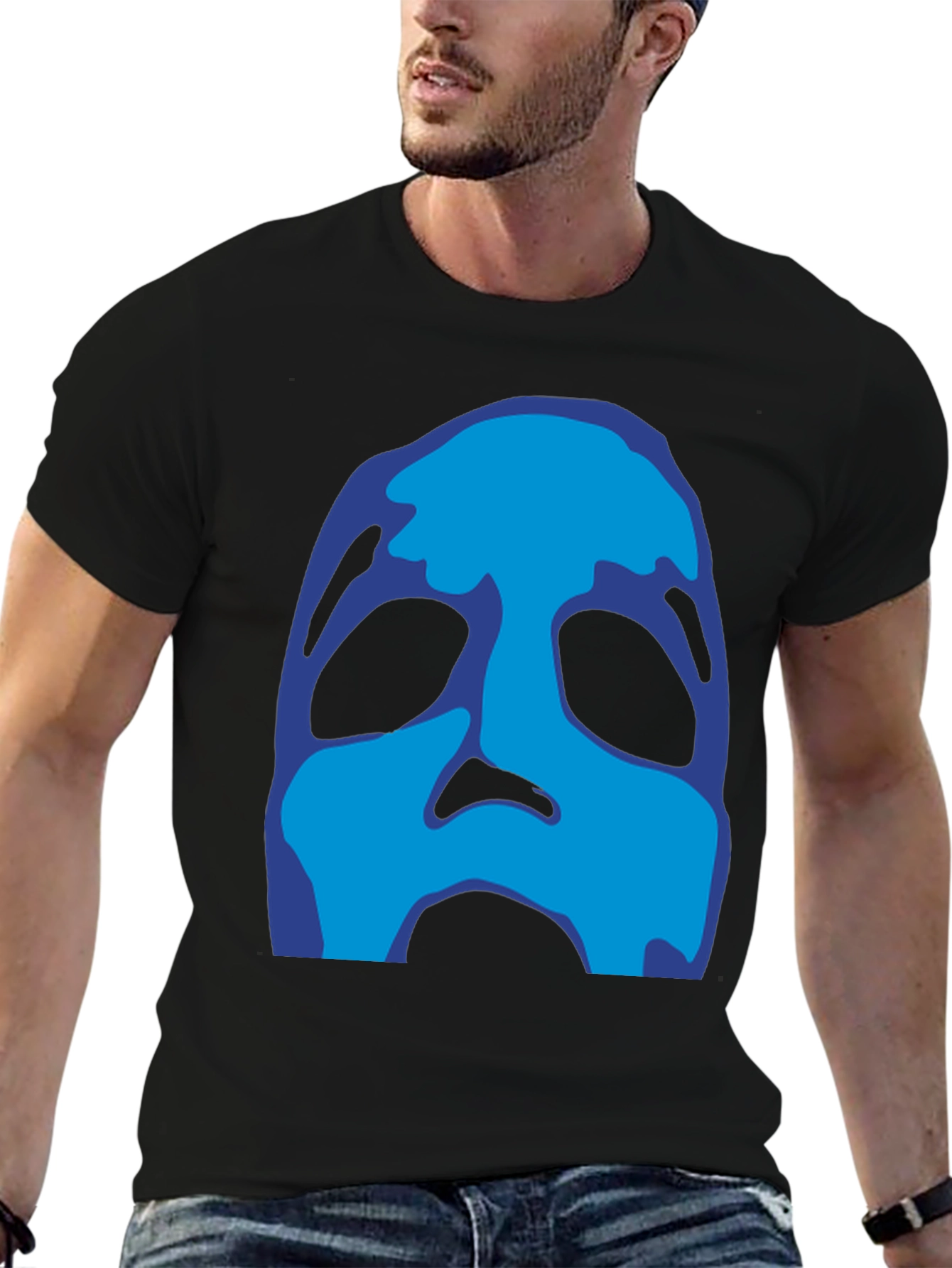 Abstract Blue Face Black T-Shirt