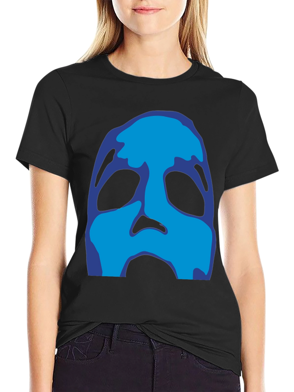 Abstract Blue Face Black T-Shirt