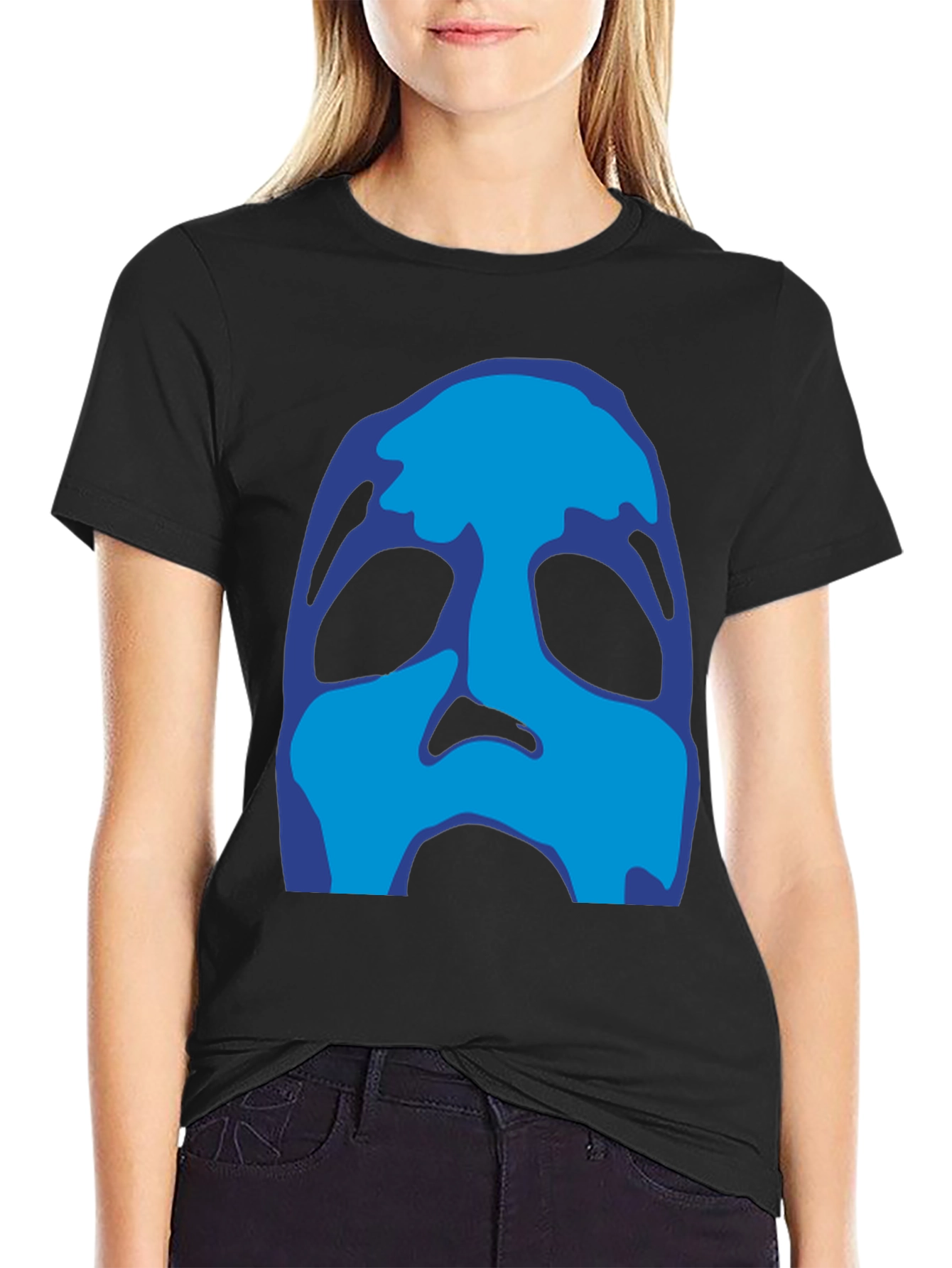 Abstract Blue Face Black T-Shirt
