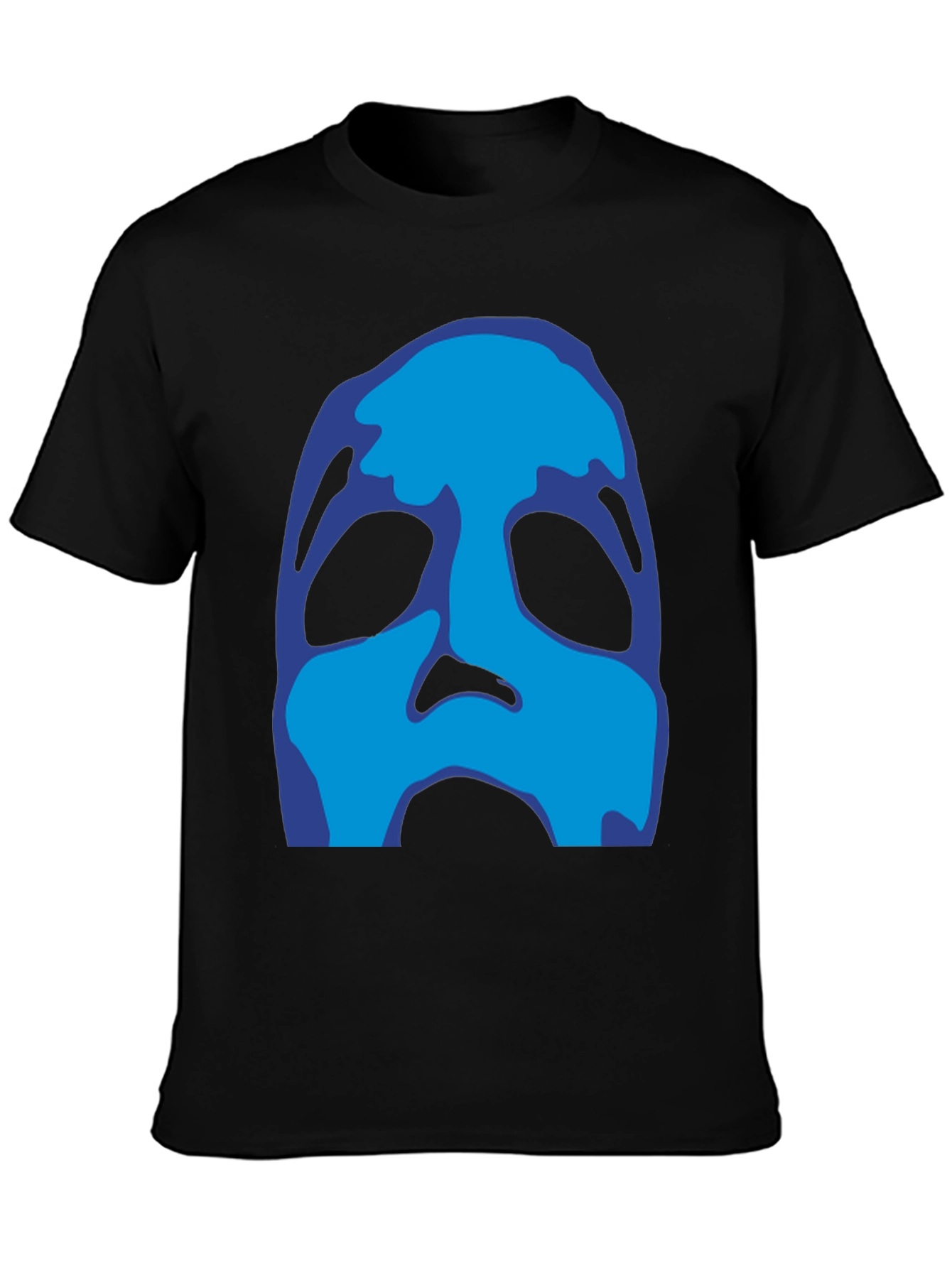 Abstract Blue Face Black T-Shirt