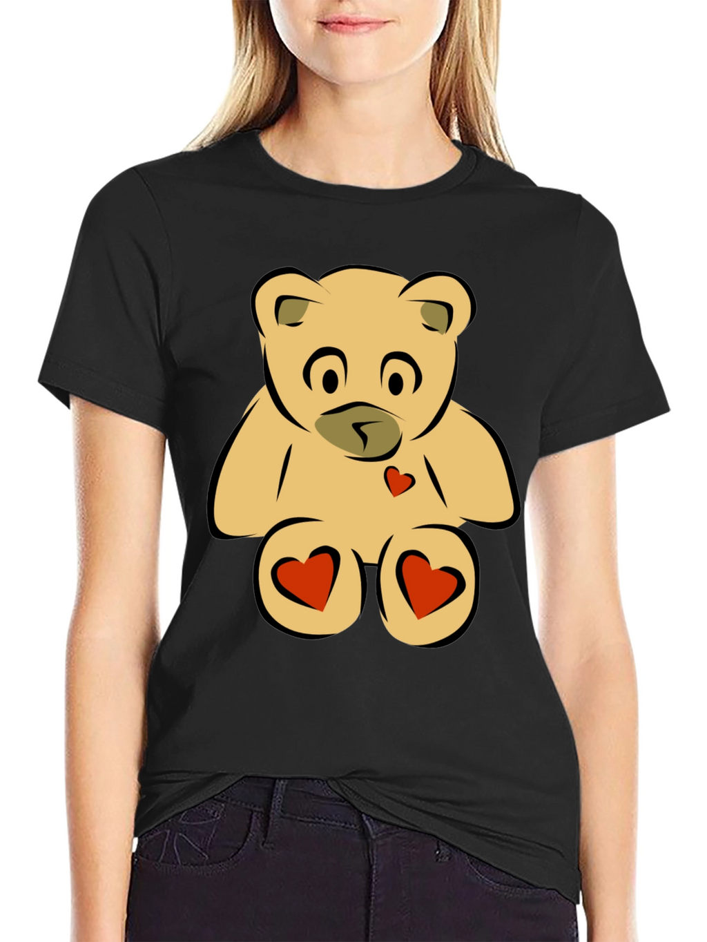 Teddy Bear Heart Graphic Black T-Shirt