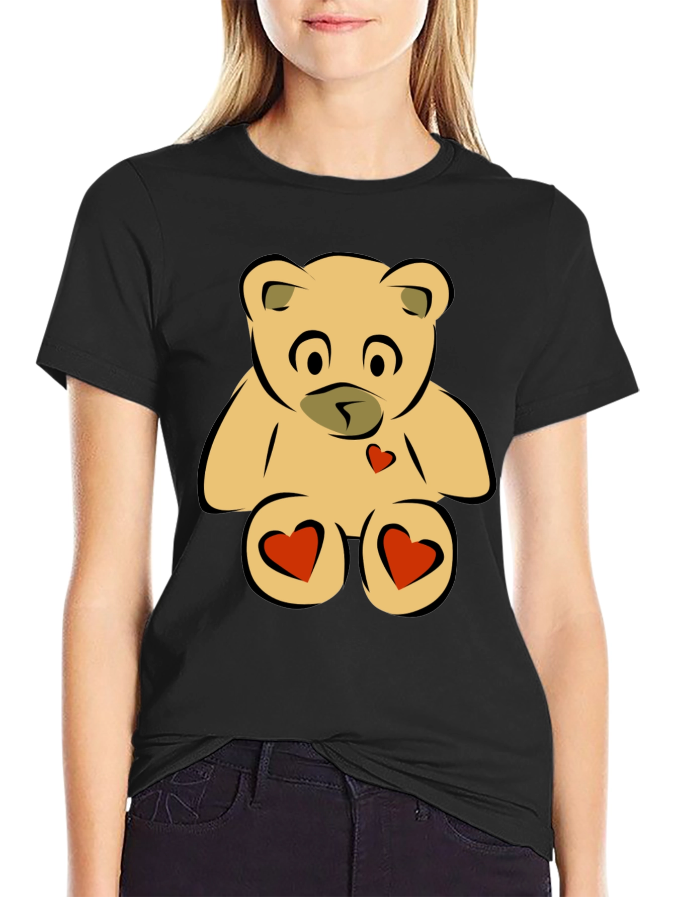 Teddy Bear Heart Graphic Black T-Shirt