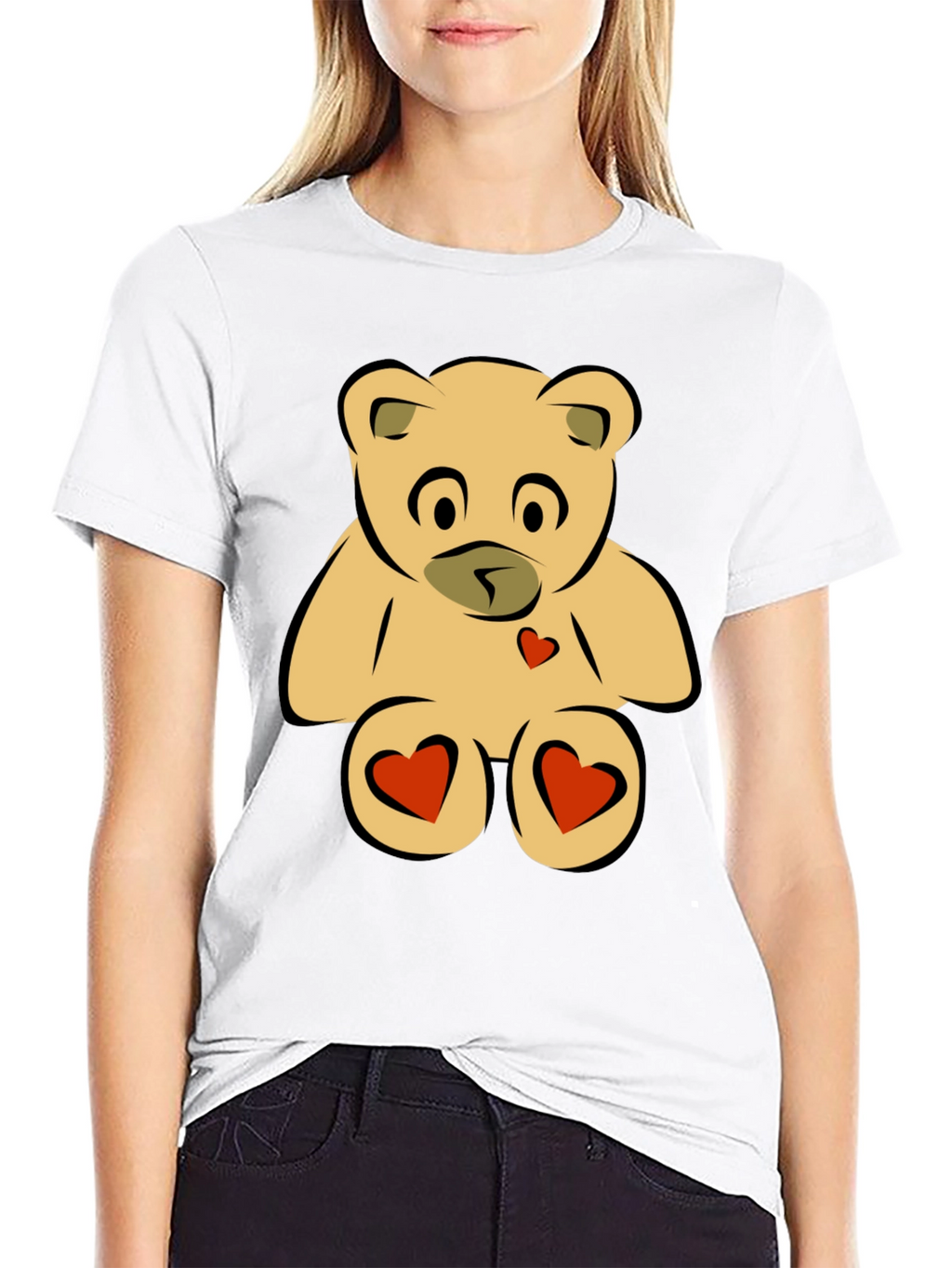 Teddy Bear Heart Graphic Black T-Shirt
