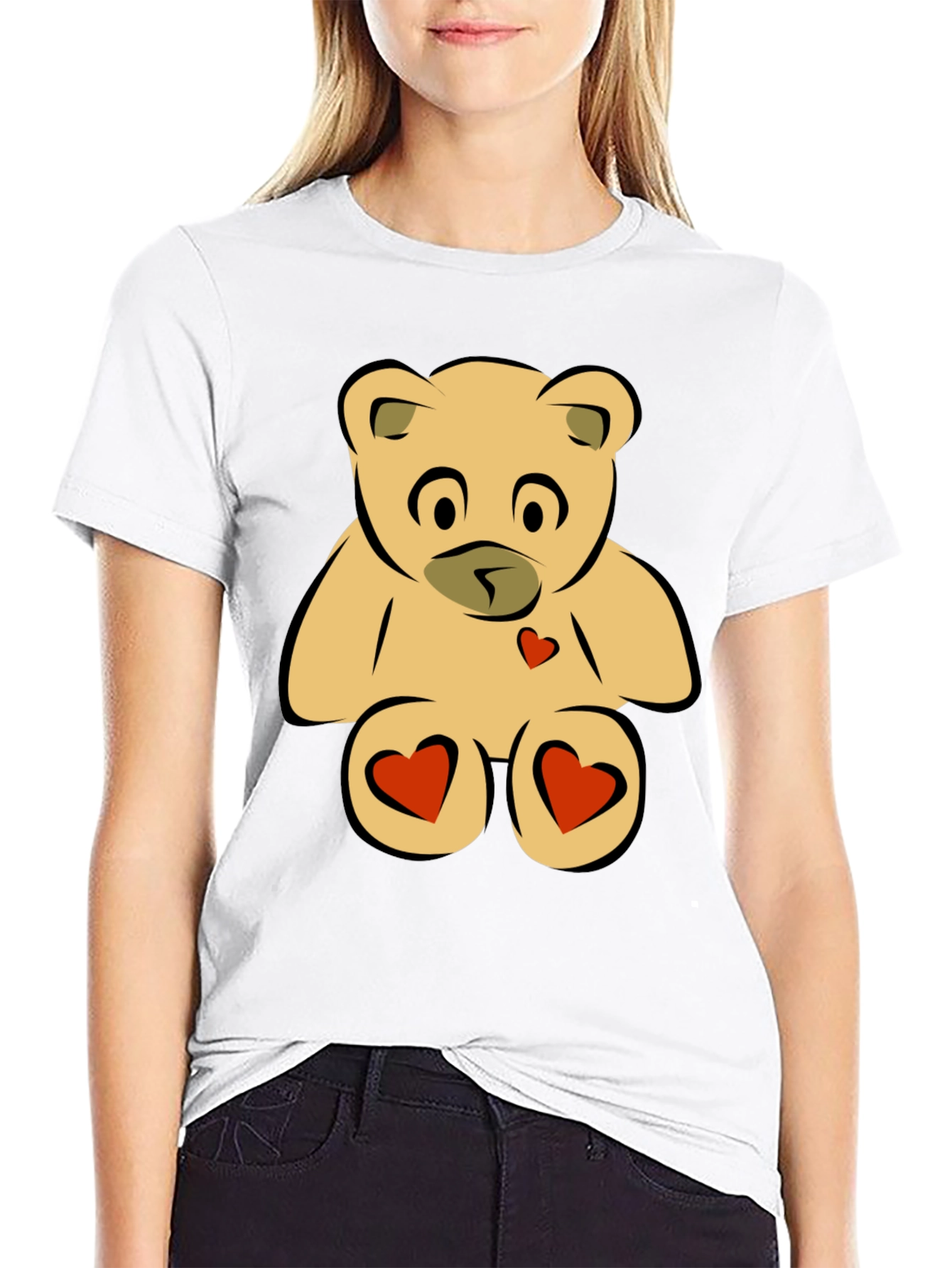 Teddy Bear Heart Graphic Black T-Shirt