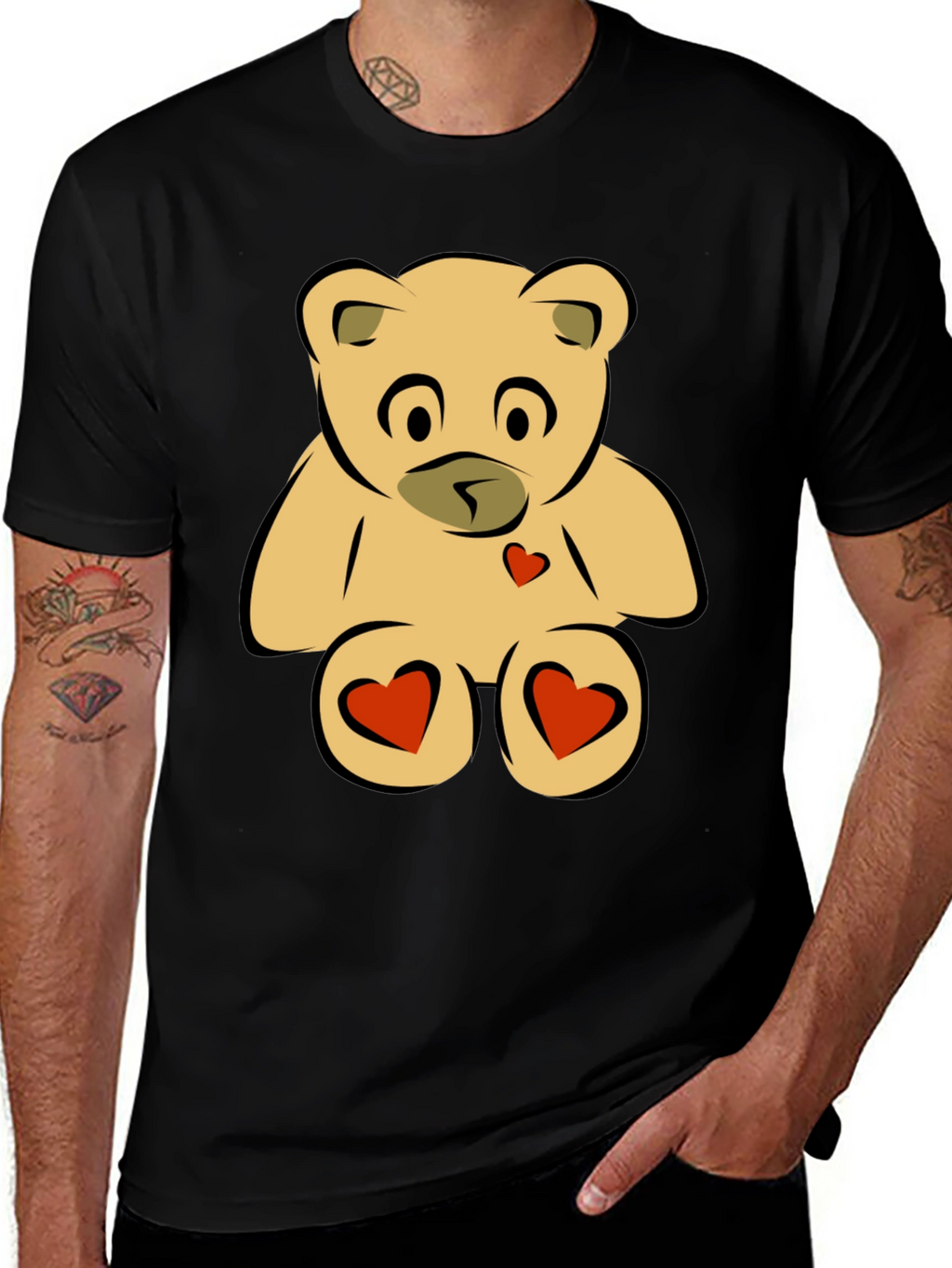Teddy Bear Heart Graphic Black T-Shirt