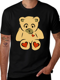 Teddy Bear Heart Graphic Black T-Shirt