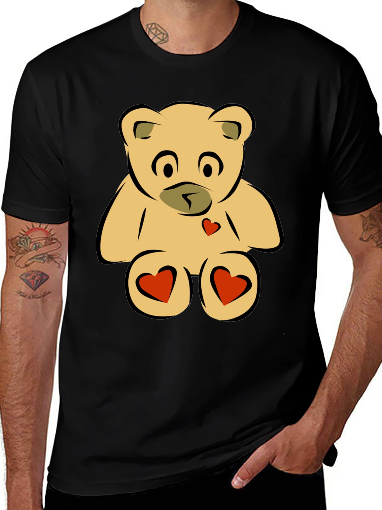 Teddy Bear Heart Graphic Black T-Shirt