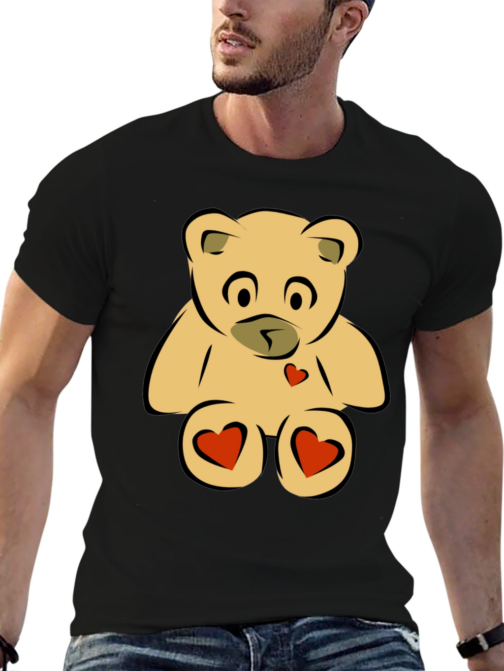 Teddy Bear Heart Graphic Black T-Shirt