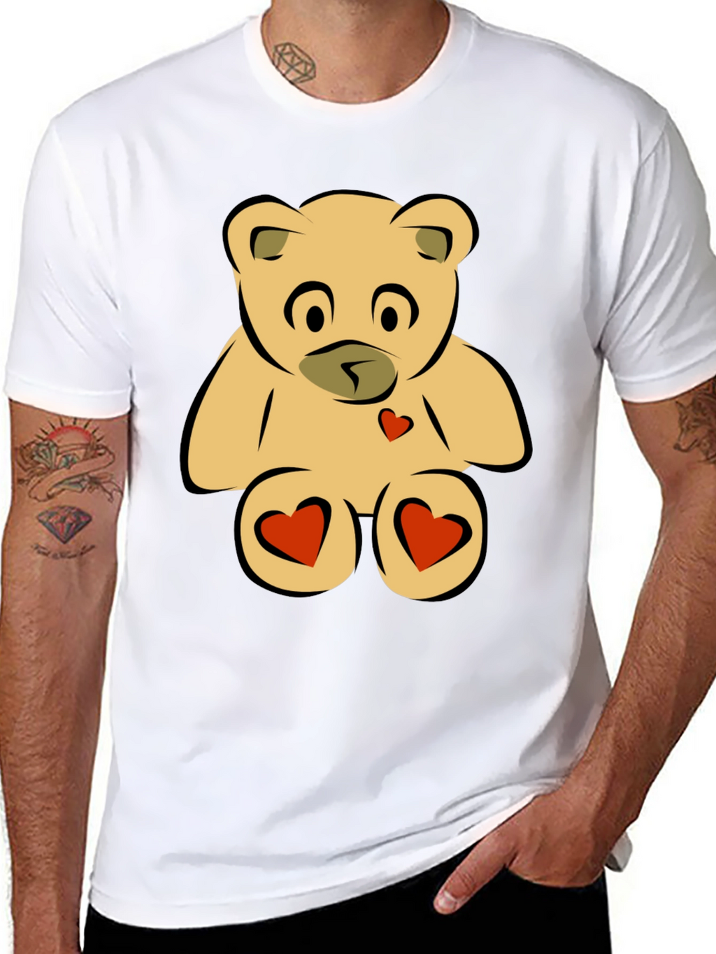Teddy Bear Heart Graphic Black T-Shirt