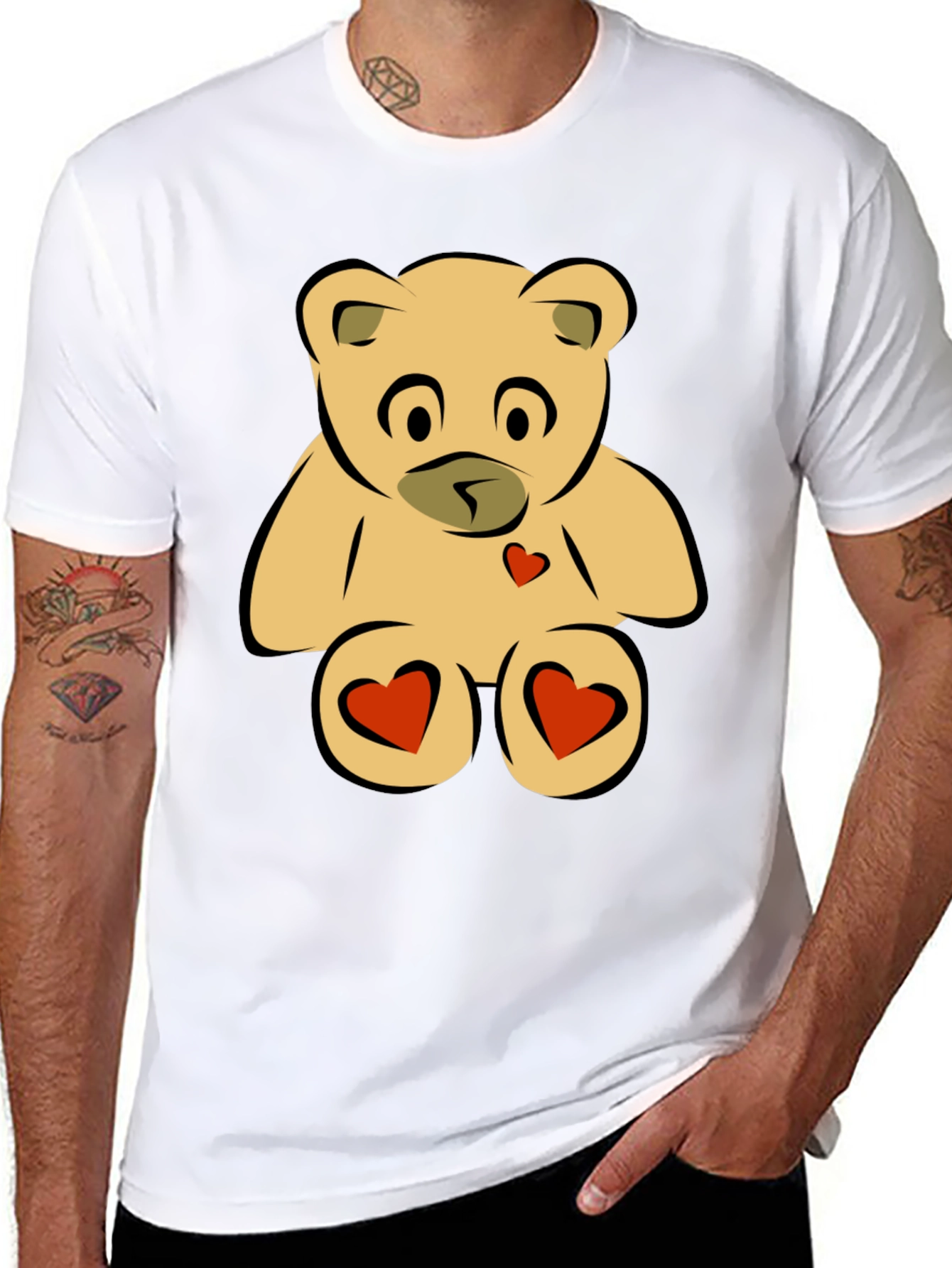Teddy Bear Heart Graphic Black T-Shirt