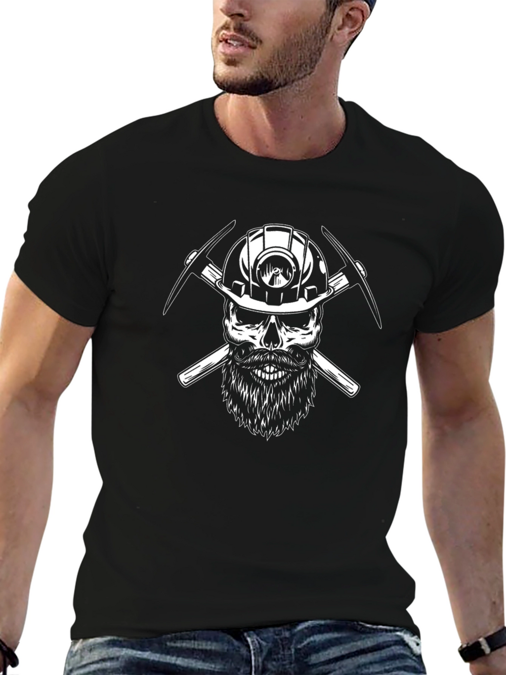 Miner Skull T-Shirt - Hard Hat & Pickaxes