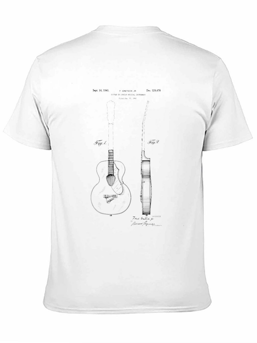 Guitar Patent Design Black T-Shirt