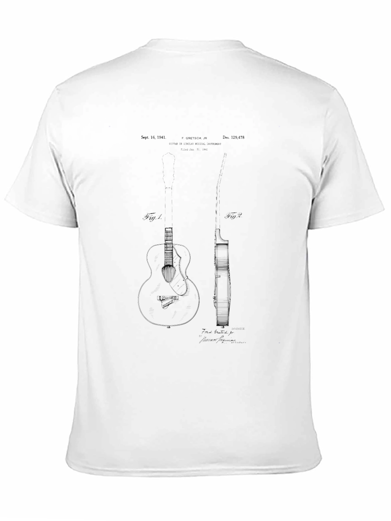 Guitar Patent Design Black T-Shirt