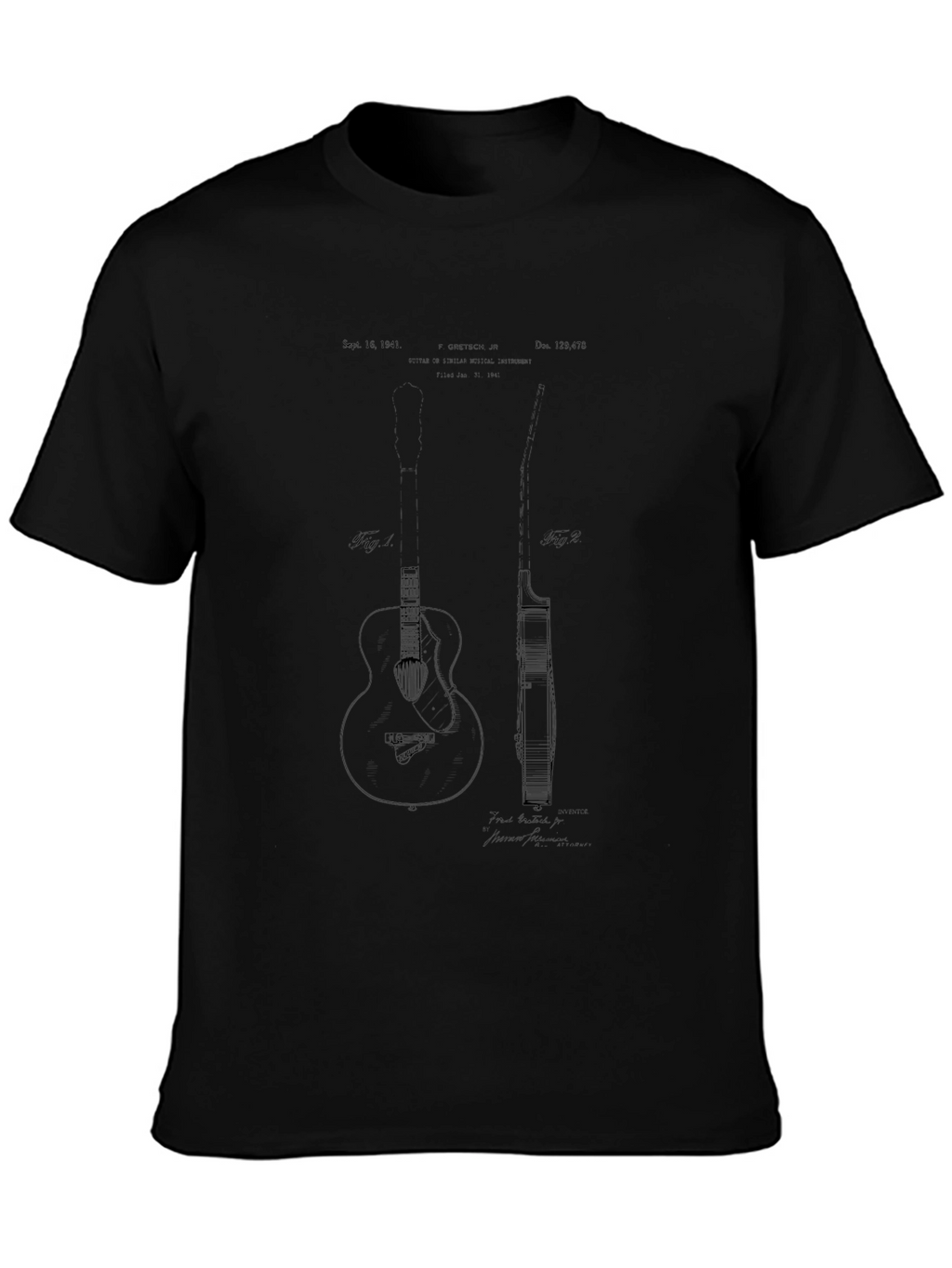 Guitar Patent Design Black T-Shirt