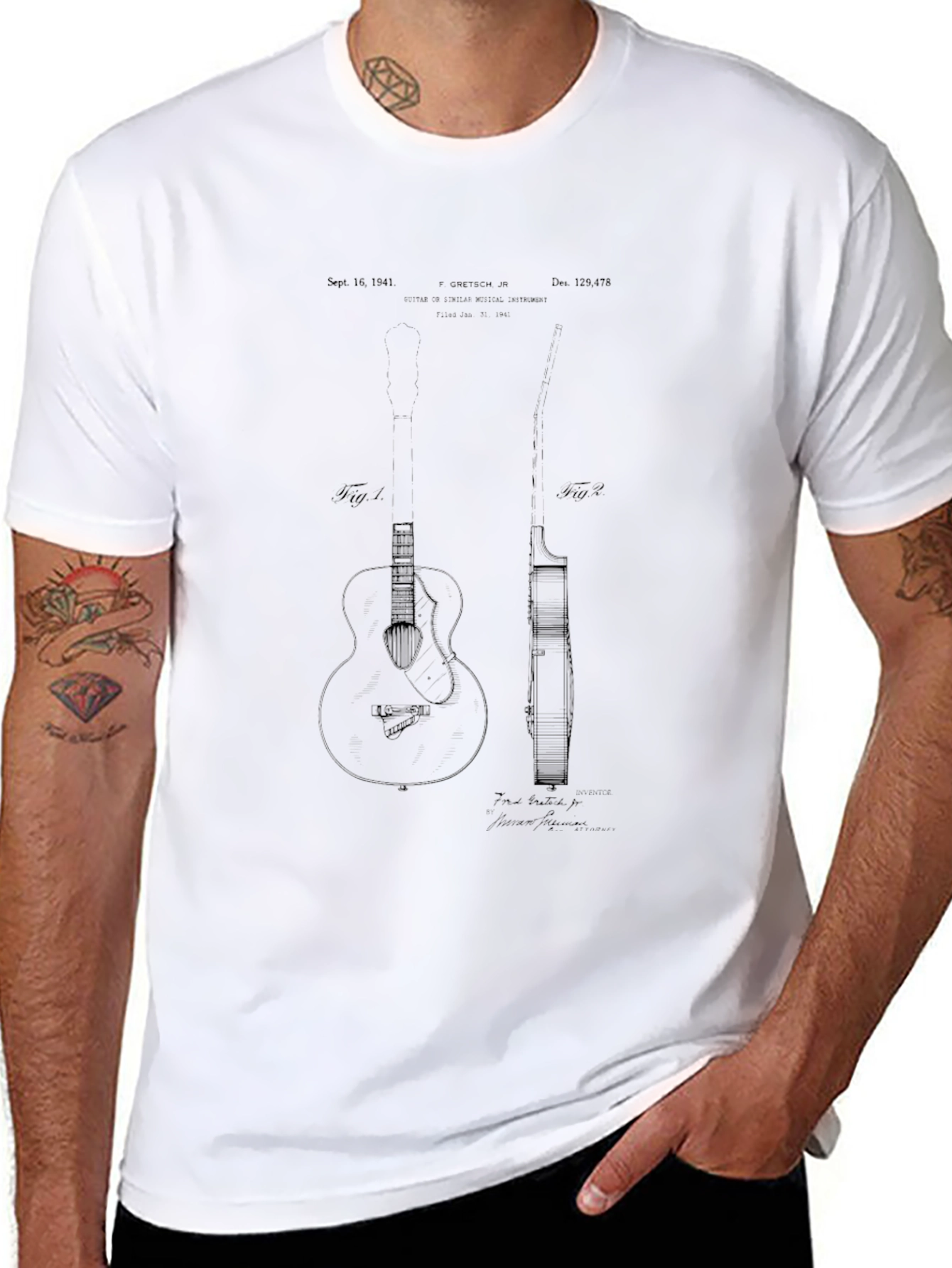 Guitar Patent Design Black T-Shirt