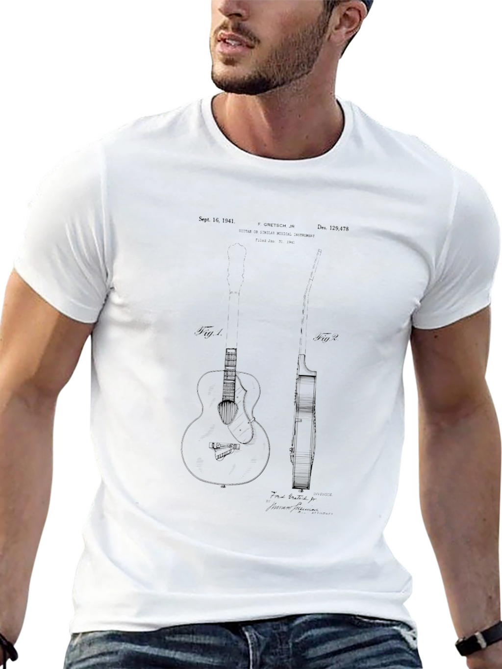 Guitar Patent Design Black T-Shirt