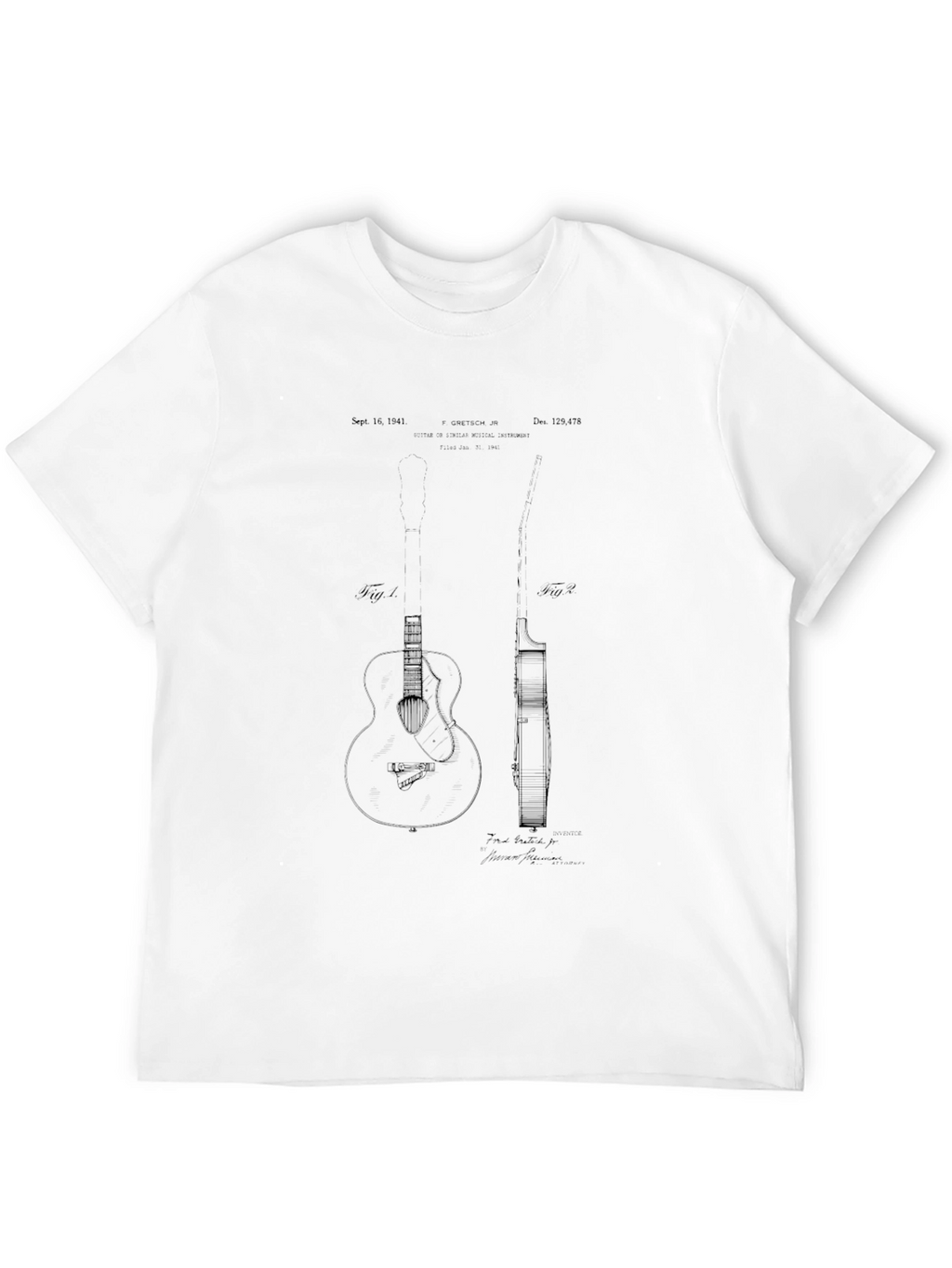 Guitar Patent Design Black T-Shirt