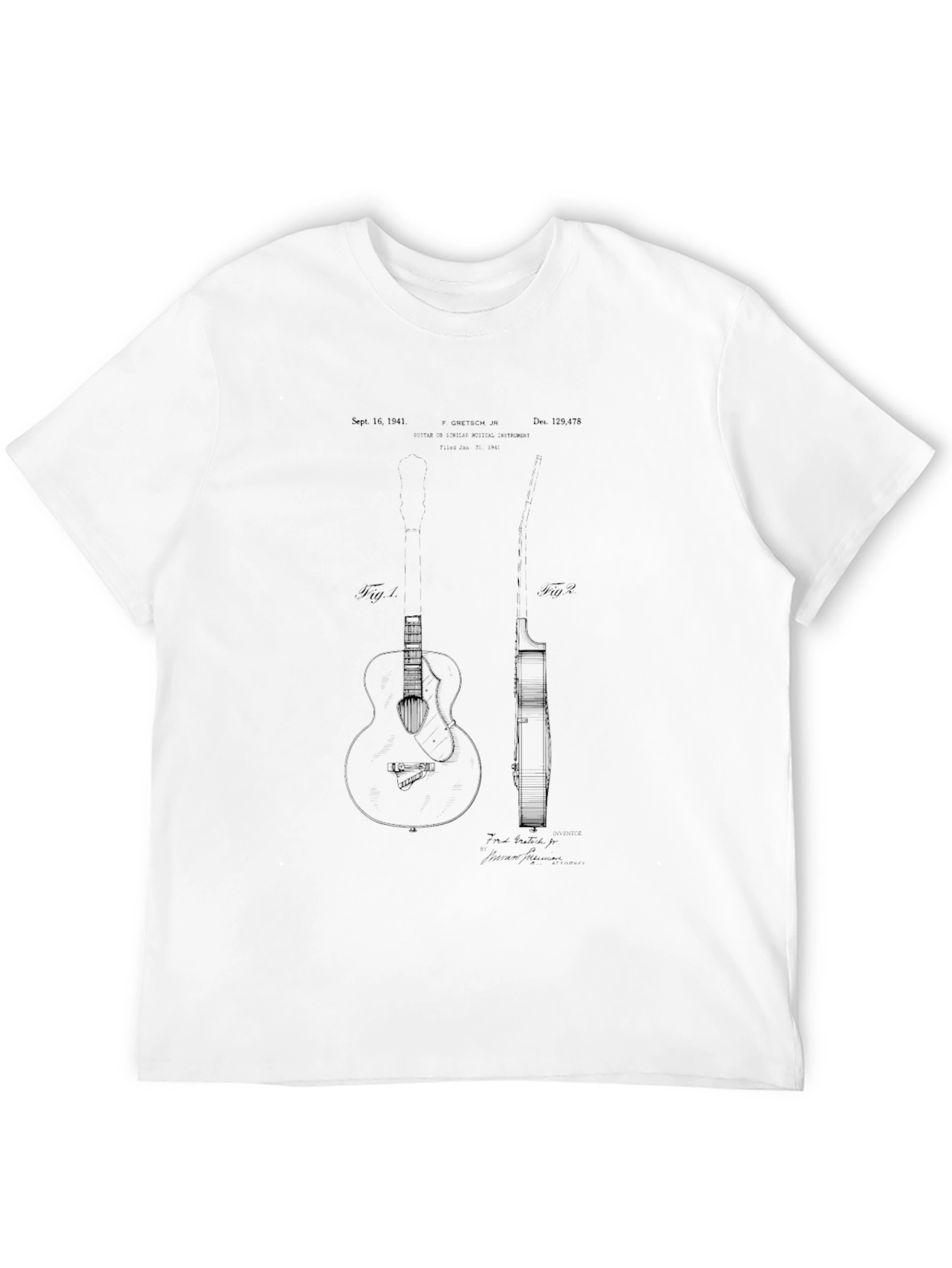 Guitar Patent Design Black T-Shirt