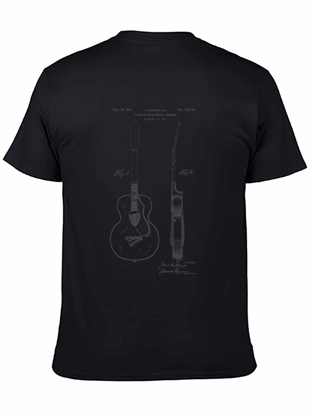 Guitar Patent Design Black T-Shirt