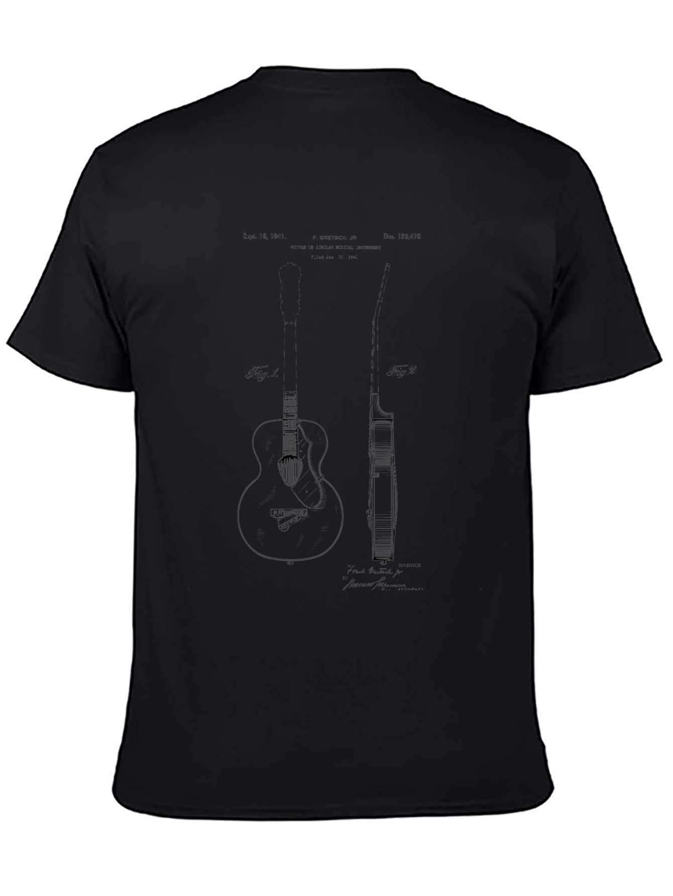 Guitar Patent Design Black T-Shirt