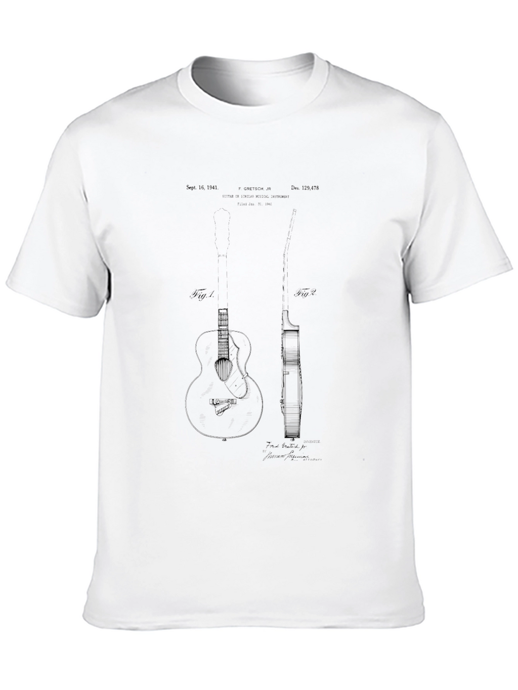 Guitar Patent Design Black T-Shirt