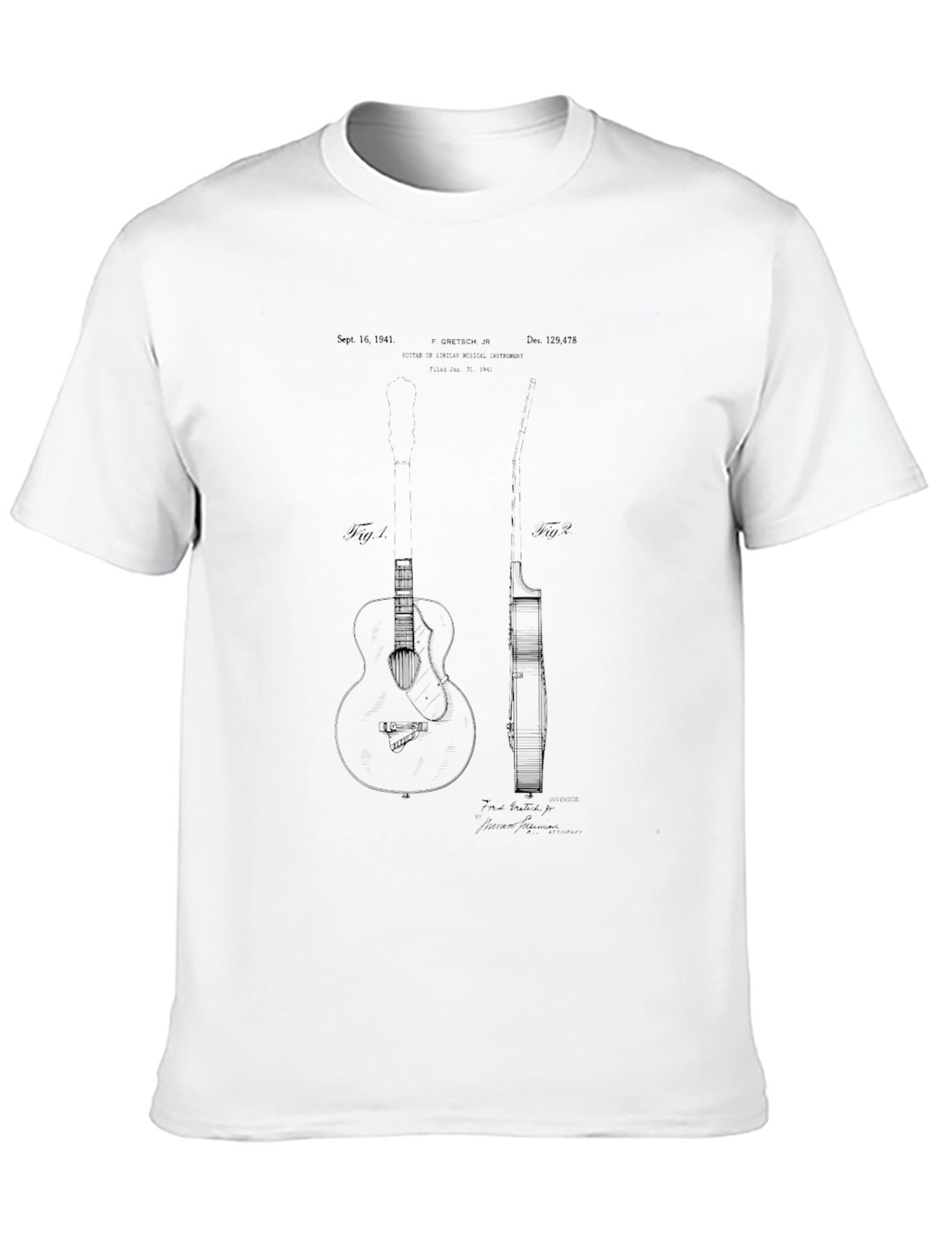 Guitar Patent Design Black T-Shirt