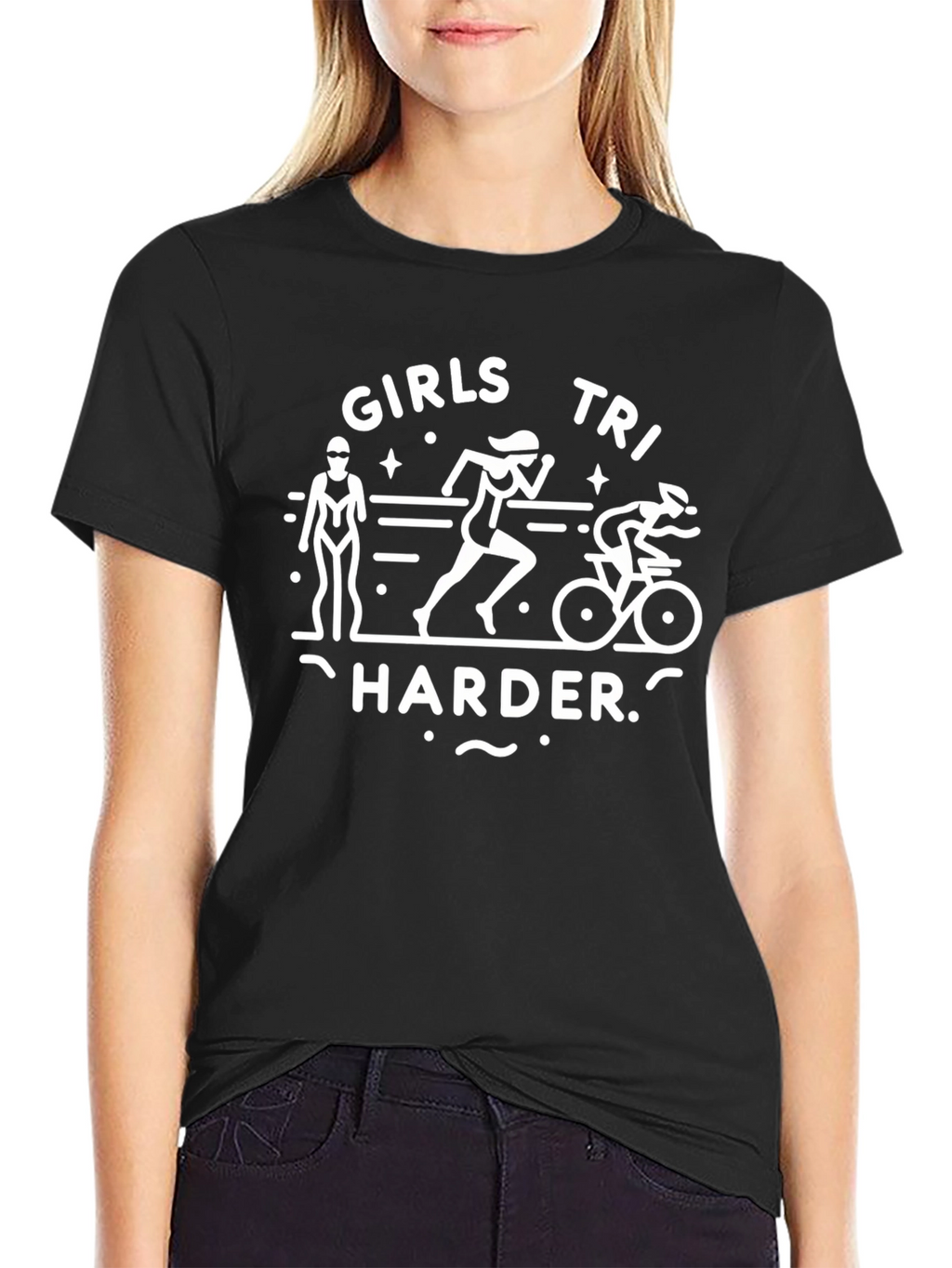 Girls Tri Harder Black T-Shirt Triathlon