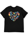 Paw Print Heart Black T-Shirt - Dog Lover Tee
